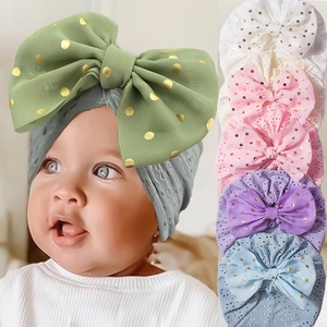 Baby Mädchen Turban Mütze mit großer Polka Dot Schleife in verschiedenen Pastellfarben