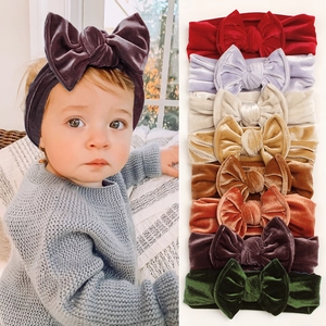 Bandeau bébé d'hiver en velours avec grand nœud en plusieurs couleurs pour fillettes