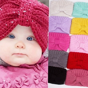 Baby Knitted Turban Hat With Bow Knot Soft Polyester Ribbed Beanie Warm Winter Fashion Accessory For Infant Girls Toddler