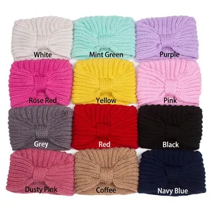 Set of 12 colorful ribbed knit baby bow headbands in soft assorted candy colors