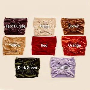 Velvet knot headband set for moms and babies in eight assorted colors including purple