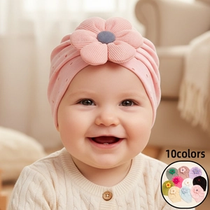 Baby Turban Hat Polyester Soft 3D Flower Eyelet Beanie For Newborn Infant Toddler Girls Solid Color Hollow Fetus Cap