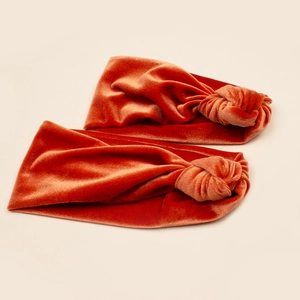 Caramel velvet mother and daughter headbands set with stylish front knotted buckle detail