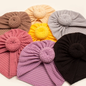 Soft elastic infant turban hats with waffle knot in multiple solid colors for babies