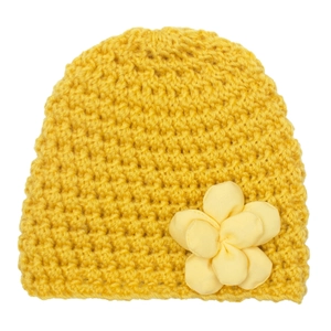 Gorro de invierno amarillo de ganchillo para bebés con decoración floral para niños
