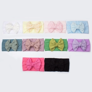 Set di 10 fasce per capelli neonata in nylon morbido con grandi fiocchi ricamati