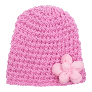 Gorro de invierno rosa para bebé con flor de ganchillo artesanal para calidez y confort