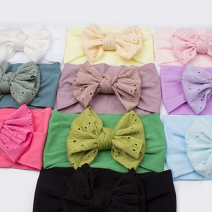 Set di fasce per neonati in nylon colorato con grandi fiocchi ricamati a mano