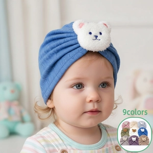 Baby Turban Hat Soft Polyester Ribbed Knit Beanie With 3D Bear Decoration Infant Toddler Headwrap For Everyday Wear Cute Baby Gift
