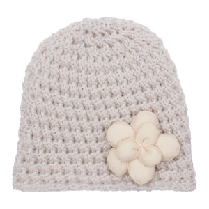 Gorro de punto de invierno para bebé en color beige con detalle de flor 3D artesanal