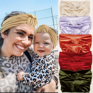 Velvet Knotted Parent Child Headband Set Soft Elastic Bow Hairband For Women Baby Kids Daily Hair Accessories Solid Color 2Pcs Gift