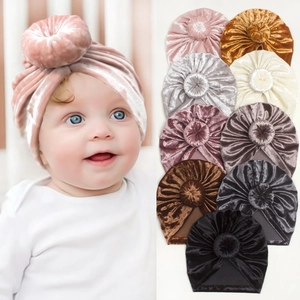 Newborn Baby Velvet Turban Hat Donut Knot Headwrap Soft Warm Beanie Cap For Infants Toddlers Autumn Winter Accessories