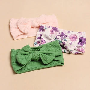 3pcs baby headbands set with large bows in pink, green and floral print patterns