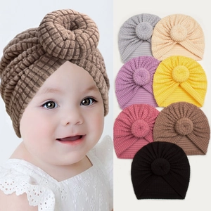Baby Turban Hat Waffle Knit Donut Knot Soft Elastic Headwrap Beanie For Newborn Toddlers Infant Girls Boys Solid Color Photo Props