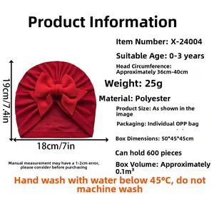 Détails du bonnet turban rouge pour bébé avec dimensions pour nourrissons de 0 à 3 ans