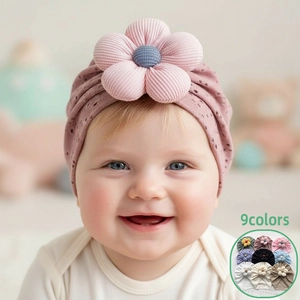 Cappello Turbante per Neonati Morbido Traforato Traspirante Berretto Con Decorazione Floreale 3D Accessorio per Neonato Bambino