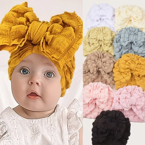 Baby Turban Hat Large Bow Soft Bubble Fabric Indian Style Headwrap For Newborn Infant Toddler Solid Color Bohemian Headwear