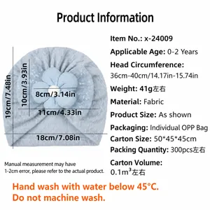 Infant flower turban hat size guide and technical specifications for babies 0-2 years