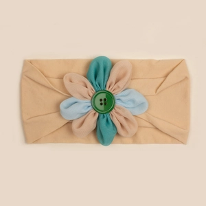Fascia per neonati in nylon morbido con fiore in tessuto multicolore e bottone decorativo