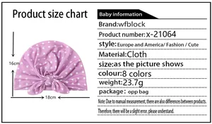Guide des tailles pour turban bébé rose à pois avec un nœud décoratif en oreilles de lapin