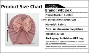 Tabella taglie per cappello neonato rosa con fiocco dorato, dimensioni 17cm x 18cm incluse