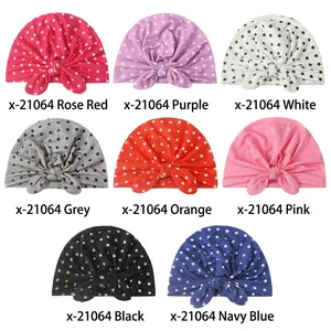 Bonnets turban pour bébé à pois avec nœuds oreilles de lapin en huit coloris