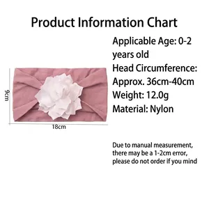 Soft nylon baby headband with white fabric flower for infants aged 0-2 years