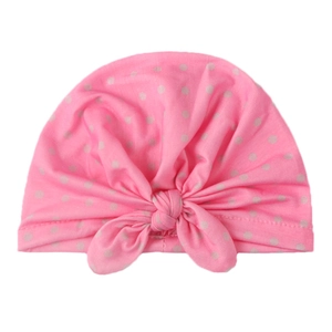Bonnet turban rose à pois pour bébé avec un nœud décoratif pour les nouveau-nés