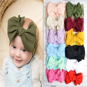 Set di 12 fasce morbide in nylon con fiocco per neonata con trama in maglia a nido d'ape