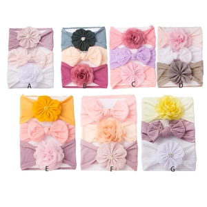 Lot de 3 bandeaux bébé confortables avec fleurs en mousseline et bandes en nylon souple
