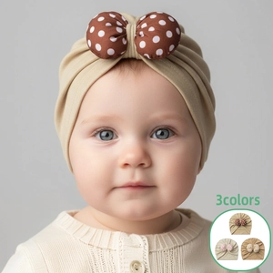 Soft Polyester Baby Turban Hat Cute Large Polka Dot Bowknot Pullover Cap For Newborn Infants Toddlers Windproof Headwear