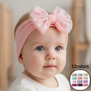 Polyester Mesh Sequin Bowknot Baby Headband Soft Elastic Infant Hairband For Newborn Toddler Photography Daily Accessory
