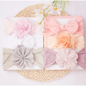 Bandeaux Elastiques en Nylon pour Bébé Filles Bandeaux Souples Avec Grandes Fleurs en Tissu Et Noeuds Accessoires Cheveux