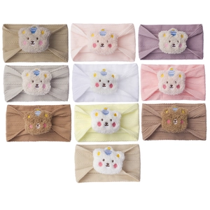 Set of 10 soft ribbed knit baby headbands in various colors with cute 3D plush bear ears