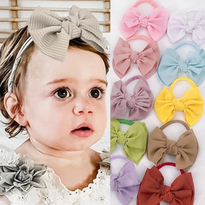 Bandeaux élastiques pour bébés avec grands nœuds côtelés en dix couleurs pour nourrissons