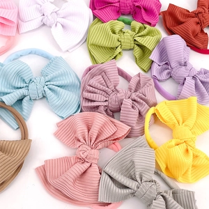 Lot de bandeaux pour bébé avec nœuds colorés en tissu côtelé et nylon élastique