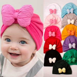 Baby Turban Hat With Large Bow Soft Stretch Knot Headwrap For Toddler Infants Newborn Girl Cute Photography Props Hat