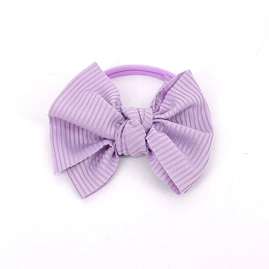 Mignon bandeau à nœud en tissu côtelé violet clair pour bébés avec bande élastique