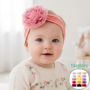 Bandeau à Fleurs en Polyester Souple et Élastique pour Bébé Turban Mignon pour Nouveau-Né Filles Photographie Décoration Quotidienne
