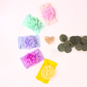 Lot de 5 bandeaux pour bébé avec fleurs en mousseline aux couleurs pastel macaron