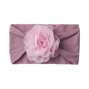 Soft elastic baby headband with large handmade chiffon flower in dusty rose color