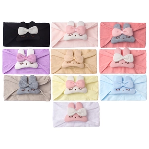 Set of 10 soft nylon baby headbands with plush rabbit ears and elegant silk bows
