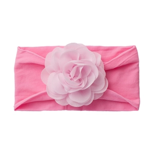 Soft elastic pink baby headband with large layered 3D chiffon flower decoration