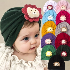 Soft Baby Turban Hat Polyester Spandex Knotted Lion Patch Newborn Infant Boys Girls Stretchy Headwrap Cute Toddler Lion Cap