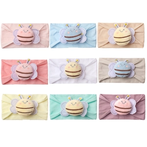Set of 9 colorful nylon baby headbands with cute 3D plush bee decorations for girls