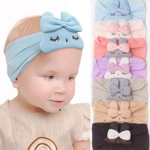 Soft elastic baby nylon headband with cute bunny ears and embroidery in various colors