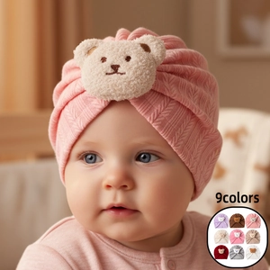 Baby Turban Hut Rippstrick Polyester Warme Mütze Mit Süßem Plüsch Bär Patch Komfortable Säugling Krankenhaus Hut Für Kleinkinder