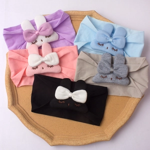 Soft elastic nylon baby headbands set featuring cute bunny ears and bow designs in 5 colors