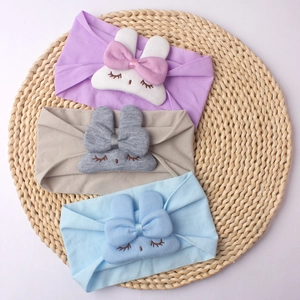 Three-piece set of soft elastic baby headbands with cute 3D cartoon rabbits in Morandi colors