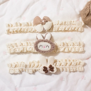 Set of 3 lace baby headbands with bunny ears and floral bows for infant girls